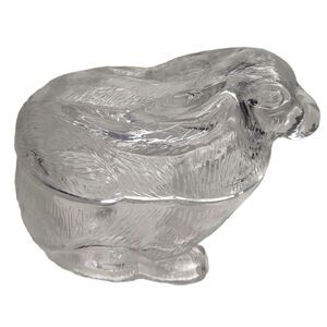 Vintage Glass Molded Bunny‎ Rabbit Candy/ Trinket Dish, Table Decor